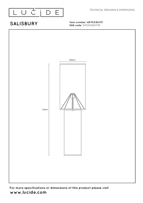 Lucide SALISBURY - Stehlampe - Ø 30 cm - 1xE27 - Natürlich - Essential - technisch